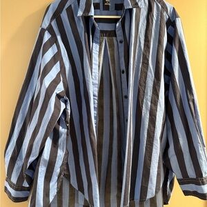 Aerie Blue and Brown Striped Button Down Shirt